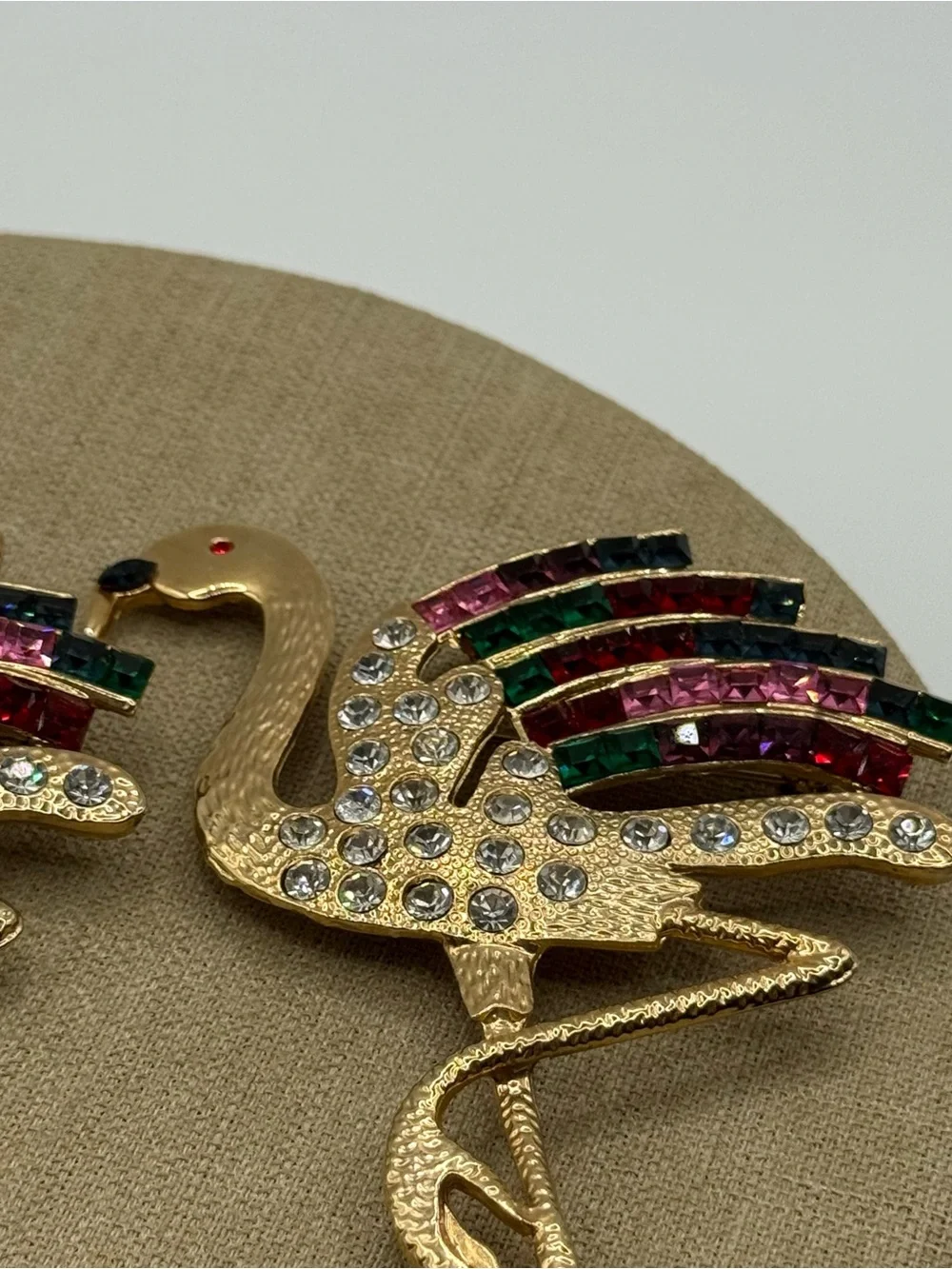 Gold Flamingo Crystal Drop Earrings with Multicolor Accents